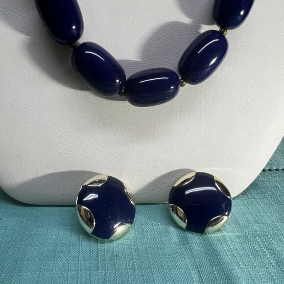 Vintage 1930s,Woman,Necklace+Polka Dot Earrings Style Blue Glass Bead.! - Picture 3 of 11